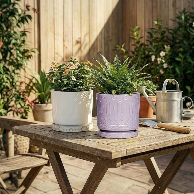 Eightpot Ceramic Plant Saucer 5.6 Inch, 2 Pack Plant Water Catcher Tray, Round Flower Pot Saucers for Indoor, Modern Plants Plates to Catch Water, Decorative Plants Dishes to Catch Water, Purple
