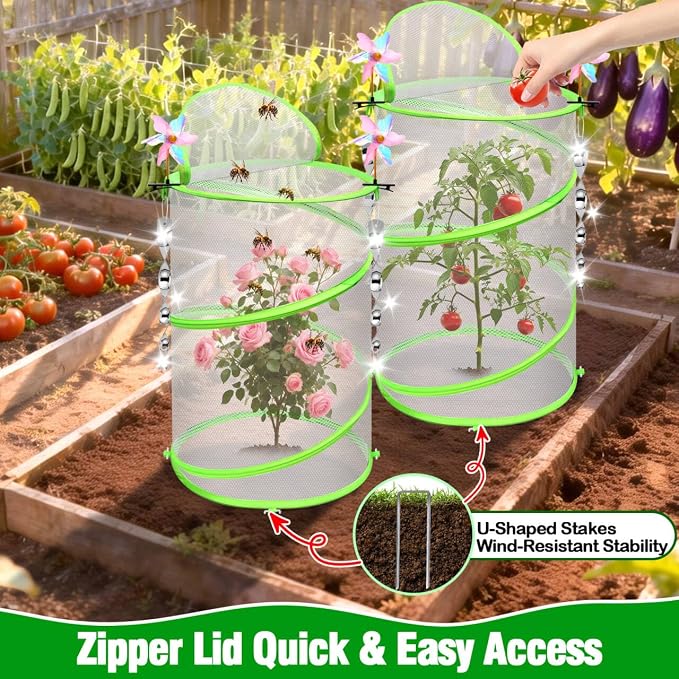 4 Pcs Insect Bird Barrier Netting Mesh with Bird Reflective Devices, Outdoor Garden Protection Cover, Plant Covers, Garden Netting Plant Cover, Protect Plant Fruits Flower from Insect Bird Eating