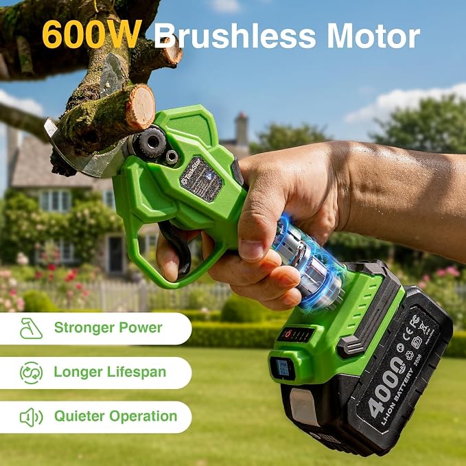 TaskStar 2-in-1 Electric Pruning Shears: 1.6" Cutting Diameter 9Ft Cordless Pole Pruner - 2 x 4000mAh Batteries, Extra SK5 Blade, 4 Cutting Modes Brushless Branches Cutter for Flower Tree Trimming