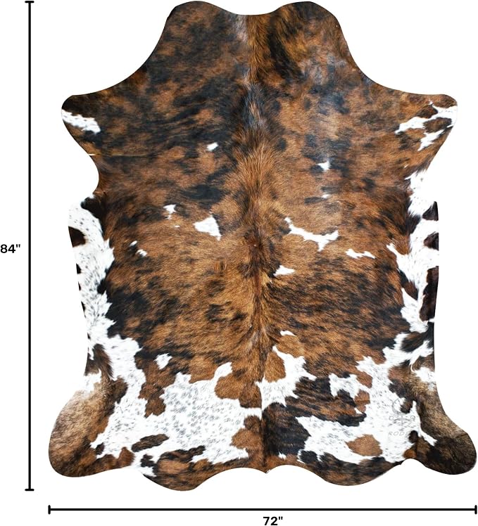 Genuine Tricolor Cowhide Rug Large 8x10 Area Fit (Rug Approx 6x7 ft)– Vibrant One-of-a-Kind Hide, Eco-Friendly, Safe for Kids & Pets, Easy to Clean Perfect for Living Rooms Western Rustic Home Décor