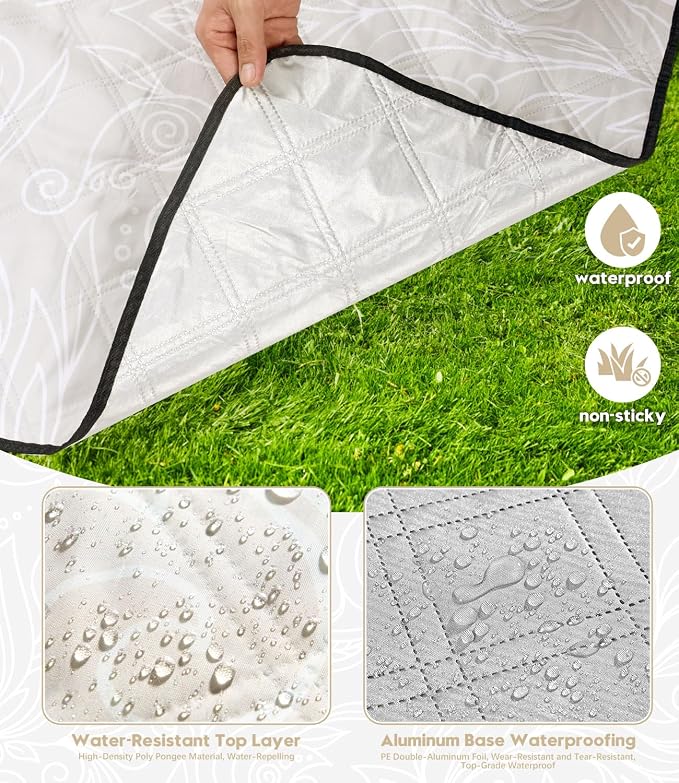 DEWUR Picnic Blankets 79"x79" Extra Large Outdoor Blanket Beach Blanket Waterproof SandProof Picnic Mat Washable Foldable Portable for Grass Lawn Beach Camping