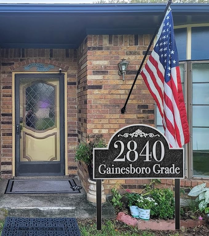 Address Sign Large LAWN MOUNTED - 12'' x 6.4'' Personalized Address Plaque,House Number Sign Plate for Yard,Lawn,Ground,Garden,Drive Way,House Address Numbers for Outside with 2 Metal Stakes