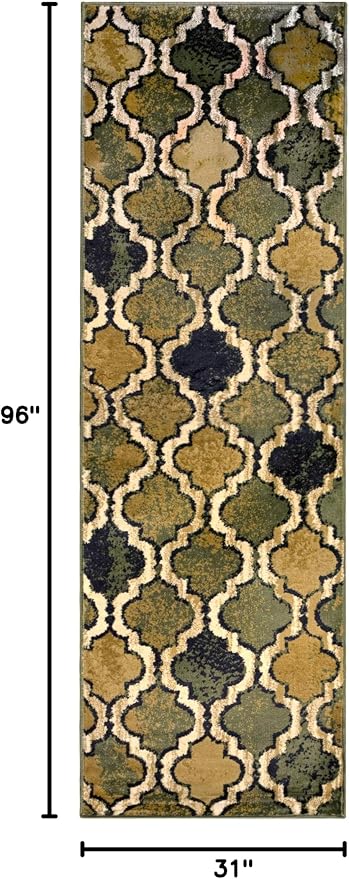 SUPERIOR Indoor Runner Rugs, Modern Area Rug, 2'7"x8', Green | Geometric Design Floor Décor, Easy Care High Traffic Areas Living Dining Room, Bedroom, Office, Entryway, Viking Collection