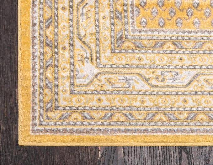 Unique Loom Williamsburg Collection Traditional Border with Dotted Center Area Rug, Rectangular 10' 0" x 13' 1", Yellow/Beige