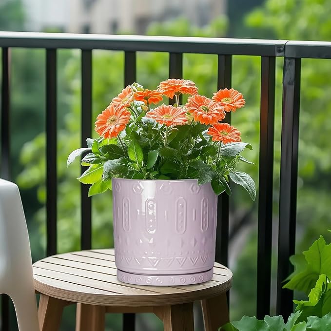 Eightpot Plant Trays for Pots 7.5 Inch, Ceramic Plant Saucers for Indoors Outdoors, Round Flower Pot Saucers, Boho Plants Plates to Catch Water, Decorative Plants Plant Dishes to Catch Water, Purple