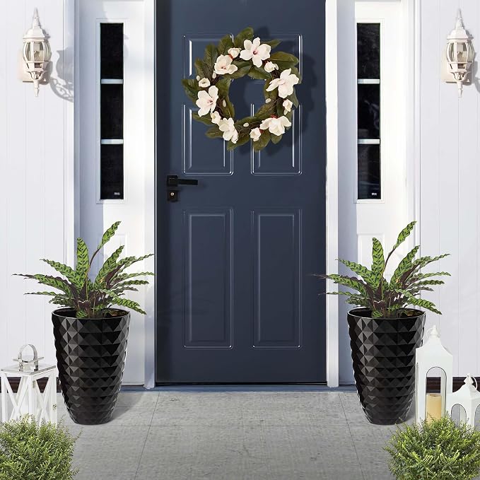 Glitzhome 19.75" H Oversized Tall Planter, Modern Set of 2 Round Tall Black Planters with Drainage Holes, Garden Plant Pots Flower Container for Indoor Outdoor, Front Door, Patio and Deck