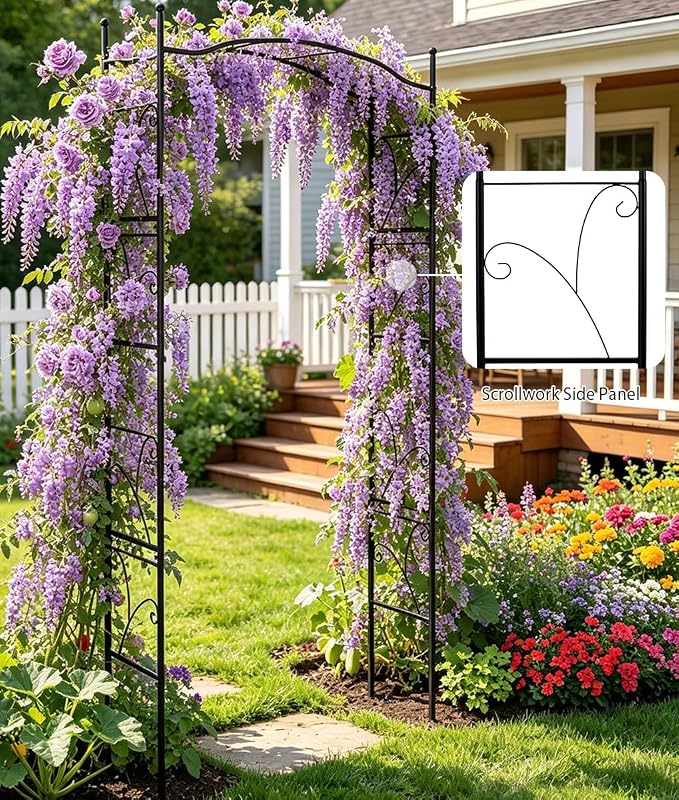 Metal Garden Arbors 93" Thickened Arch Trellis for Climbing Plants | Outdoor Arbor Rustproof Metal Frame Trellises Grapes Rose Yard Entrance Wedding Arched Backdrop Stand Party Event Decoration