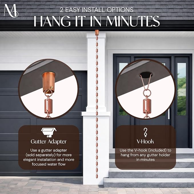 Monarch Rain Chains Aluminum Cylinder Brushed Copper Rain Chains for Gutters – 8.5 ft Black Decorative Rainchain Outdoor Durable Heavy Duty Gutter Chain Downspout, Modern Rainchains for Outside