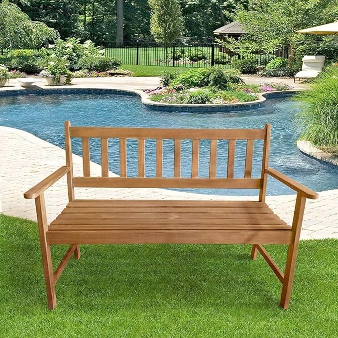 Patio Furniture Outdoor Patio Bench Wood Garden Bench Park Bench Acacia Wood for Pool Beach Backyard Balcony Porch Deck Garden Wooden Furniture, Natural Oiled