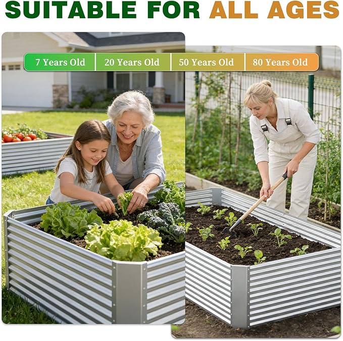 2 Pcs 8 x 4 x 1.4 FT Galvanized Steel Raised Garden Bed – Outdoor Planter Box for Root Vegetables, Herbs & Flowers, Large Metal Garden Beds for Backyards, Terraces and Balconies