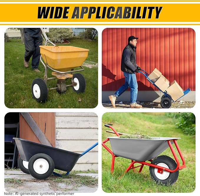 MZREXN 4.80/4.00-8" Tire and Wheel, 16" Pneumatic Wheelbarrow Tire | 5/8"&3/4" Bearings,3"-7"Centered Hub,Fit Hand Truck/Garden Carts/Yard Wagon/Utility Carts/Dolly/Trolley,White 2pcs