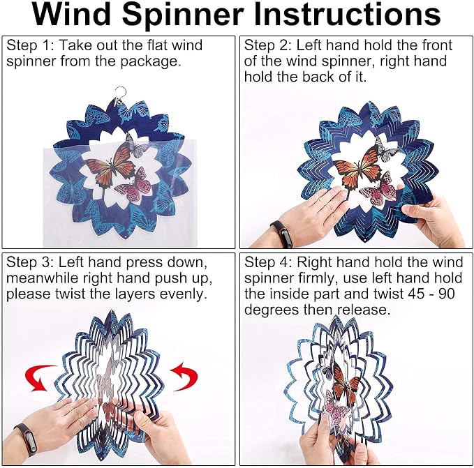 Wind Spinners Butterfly Hanging Outdoor, 13In Stainless Steel Spinfinity Wind Spinner, Blue Wind Chimes for Outside, 3D Kinetic Sculpture Suncatcher, Metal Yard Ornaments, Butterfly Garden Spinners