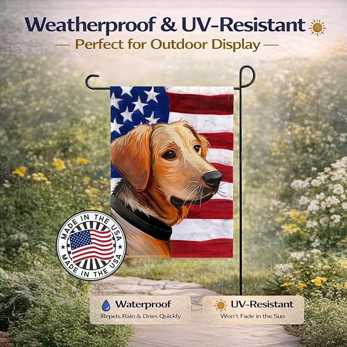 Caroline's Treasures CK6691GF Schiller hound Dog American Flag Garden Flag Mailbox Flag Decorative Yard Flag Banner Outside Patio Artwork Yard Flower Beds, Garden Size, Multicolor