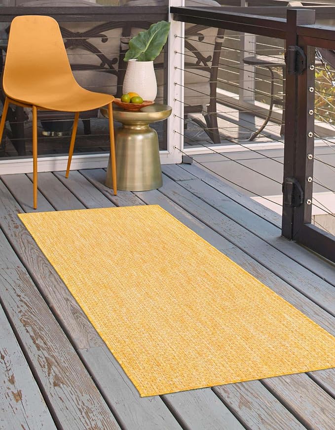 Unique Loom Collection Casual Transitional Solid Heathered Indoor/Outdoor Flatweave Area Rug (2' x 8' Runner, Corn Harvest Yellow)