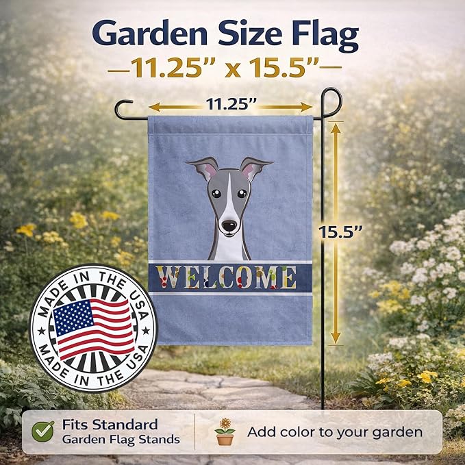 Caroline's Treasures BB1422GF Italian Greyhound Welcome Garden Flag, Blue Mailbox Flag Decorative Yard Flag Banner Outside Patio Artwork Yard Flower Beds, Garden Size, Multicolor