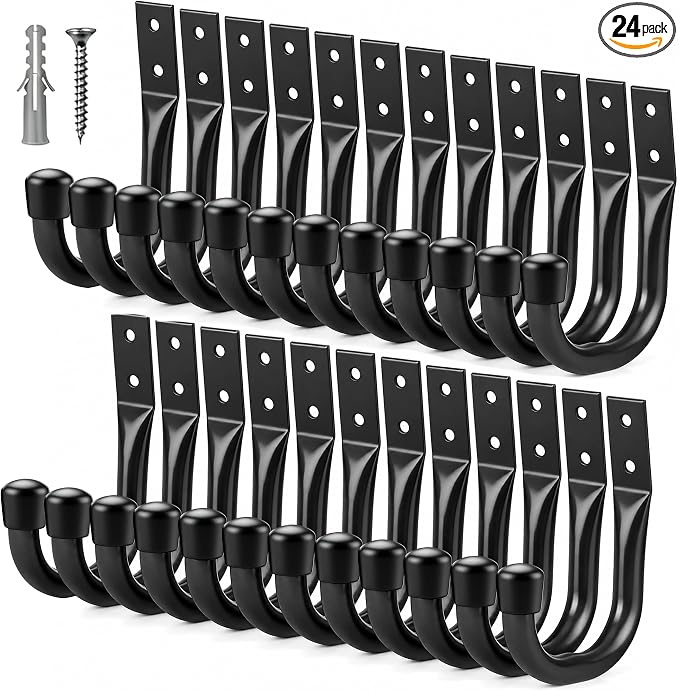 24-piece Heavy Duty Garage Storage Hooks, Bike Hooks for Garage Wall, Utility Garage Hooks, Wall Mount J Hook for Hanging, Large Metal Storage Organizer Tool, Extension Cord Hanger