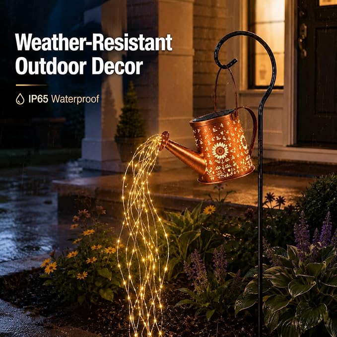 Solar Watering Can Light, Solar Powered Hanging Lantern Landscape Lights, Decorative Garden for Yard Waterproof Garden Decor, Gifts for Mom, Grandma（Sunflower + Bee）
