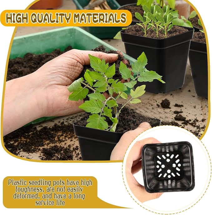 CIEOVO 2.4 inch 80 Pcs Square Nursery Pots with Drain Holes and 5 Pcs Plastic Plant Growing Trays, Seed Starter Kit Propagation Tray Seed Starting Pots for Seedling Plant Growing