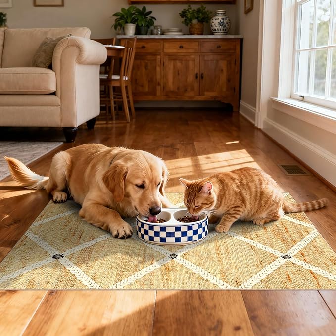 Indoor Front Door Mat, 2x3 Neutral Cottage Geometric Front Door Rug | Non-Slip Washable Doormat Indoor Outside Entrance Woven-Look Farmhouse Small Throw Rugs for Entryway Kitchen Laundry Room