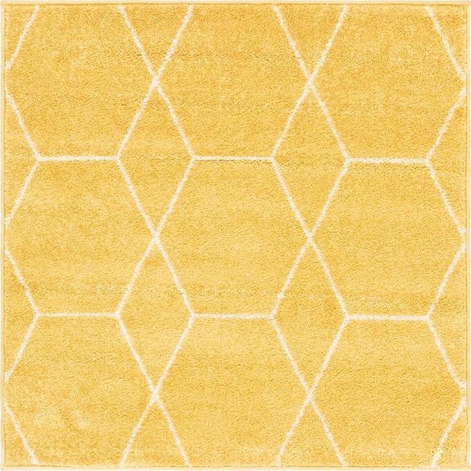 Unique Loom Trellis Frieze Collection Area Rug - Geometric (3' Square, Yellow/ Ivory)