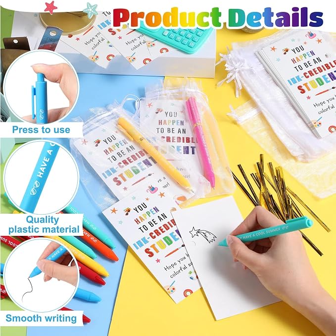 Marspark 30 Set End of Year Student Gifts Summer Graduation Gifts Bulk Colorful Ballpoint Pens and Inspirational Cards Set with Bag Twist Ties for School Graduation Party Favors Classroom Prizes