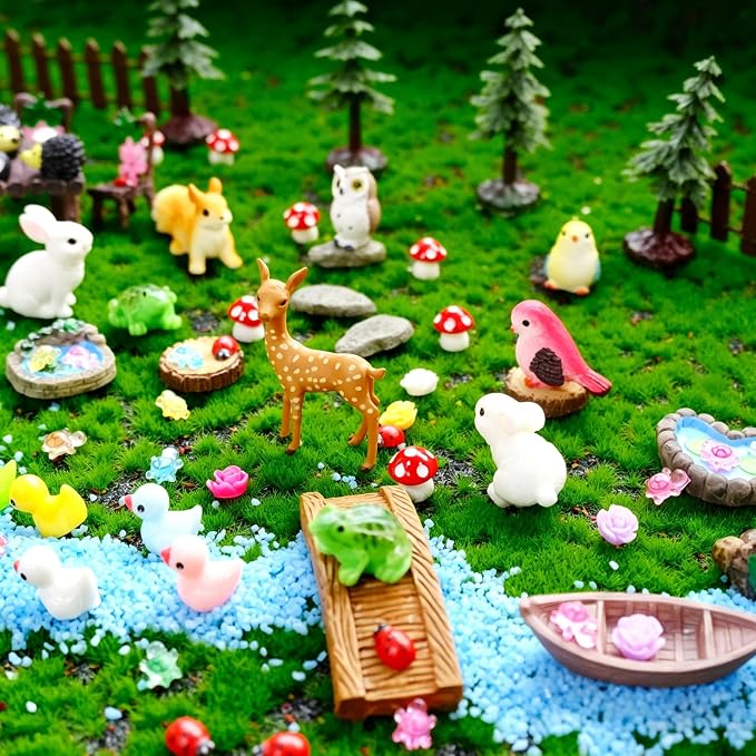 111Pcs Fairy Garden Accessories Outdoor Kit Mini Fairy House Decor Supplies | Resin Animals Figures with Elves, Deer, Bunny, Squirrel, Owl Figurines for Miniature Garden, Yard, DIY Set