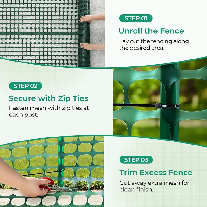 Ohuhu 4'x50'/ 7.5LB Heavy Duty Plastic Garden Fence, Reusable Netting Safety Fence Plastic Mesh Fence Roll, Temporary Fencing for Animal Barrier Construction Fence Poultry Rabbits Chicken Dogs Deer