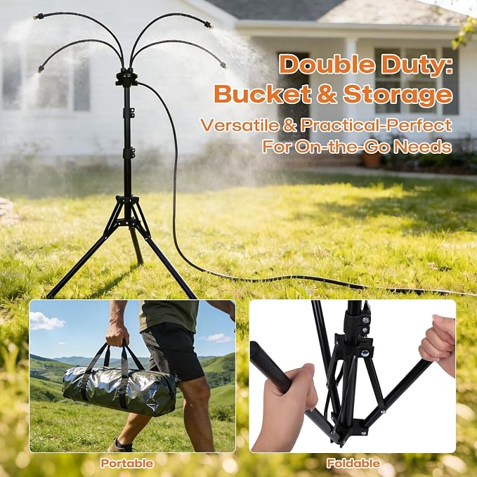 Standing Misters for Outside Patio Cooling, 5.3 FT Adjustable Stand Misting System, 4 Brass Nozzles + 4 Extra Heads, Thickened Base Portable Water Mister for Garden, Deck, Poolside
