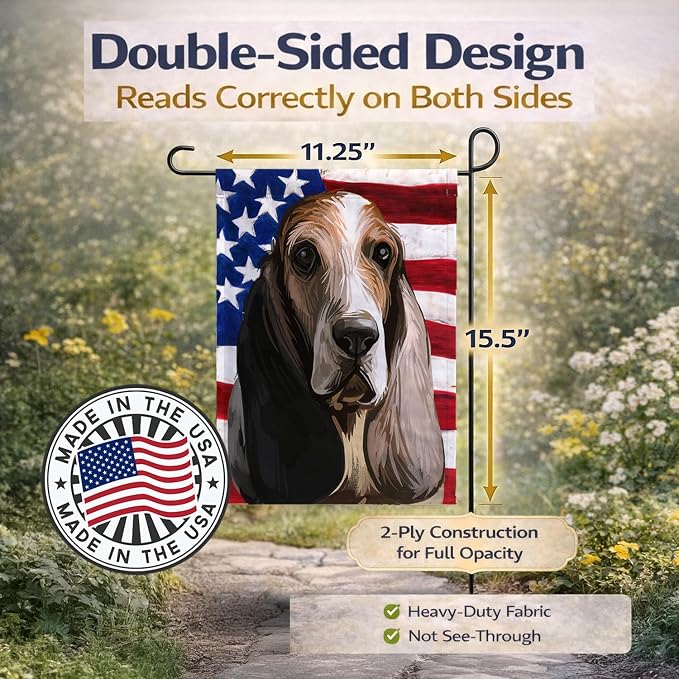 Caroline's Treasures CK6717GF Southern Hound Dog American Flag Garden Flag Mailbox Flag Decorative Yard Flag Banner Outside Patio Artwork Yard Flower Beds, Garden Size, Multicolor