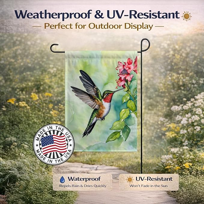 Caroline's Treasures Rubythroated Hummingbird Garden Flag Mailbox Flag Decorative Yard Flag Banner Outside Patio Artwork Yard Flower Beds, Garden Size, Multicolor