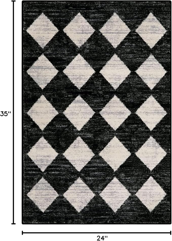 Lahome Zelie Moroccan Trellis Area Rug, 2x3 Small Black Checkered Entryway Rug Non Slip Kitchen Mat, Stain Resistance Indoor Modern Floor Soft Throw Carpet for Front Door Bathroom Sink Bedroom