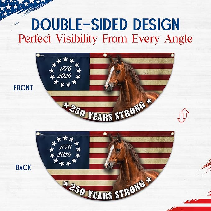 American Flag-Horse Flag, 250 Years Strong Patriotic Horse Fan Flag, 3x6 ft, 1 Pack-USA Premium Polyester