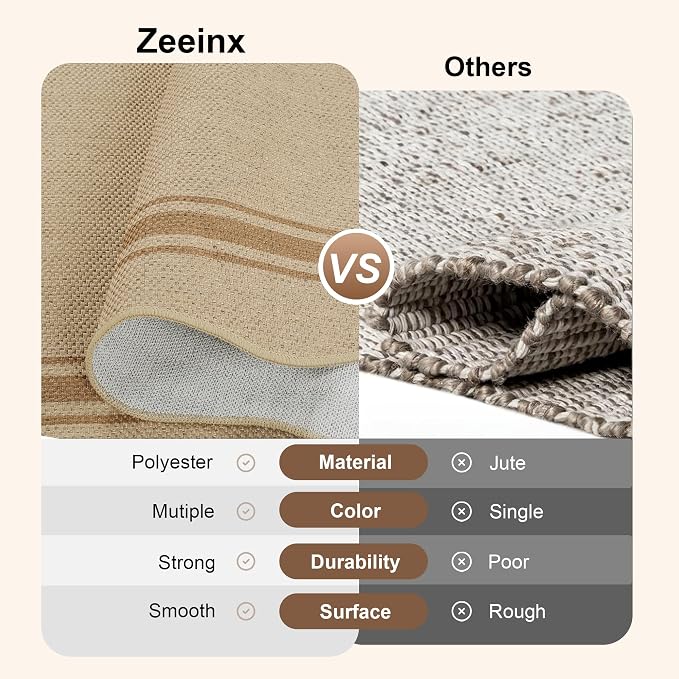 Easy Jute Kitchen Runner 2x6 Kitchen Runner Rug Washable Non Slip Outdoor Rug for Entryway Farmhouse Neutral Low Pile Scalloped Carpet for Hallyway Proch Doorway