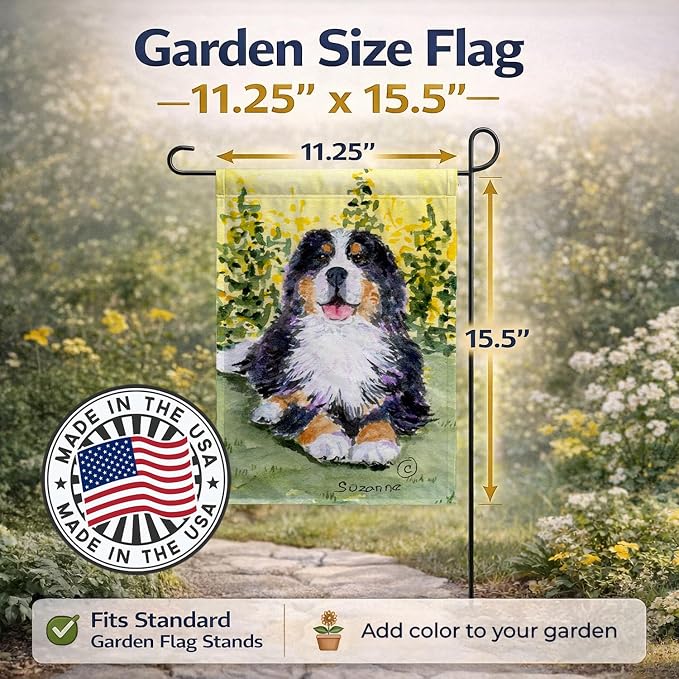 Caroline's Treasures SS8708GF Bernese Mountain Dog Garden Flag Mailbox Flag Decorative Yard Flag Banner Outside Patio Artwork Yard Flower Beds, Garden Size, Multicolor