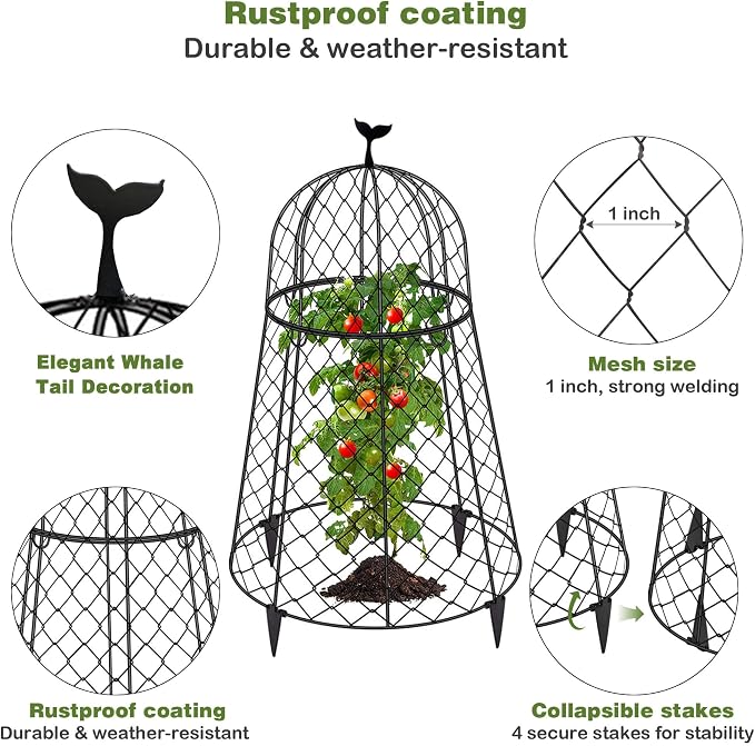 6 Packs Garden Cloches for Plants, Plant Protectors from Animals, Chicken Wire Cloche, Plant Cloche and Cage, Protection for Your Plants and Seedlings, 13" D x 20" H - Black