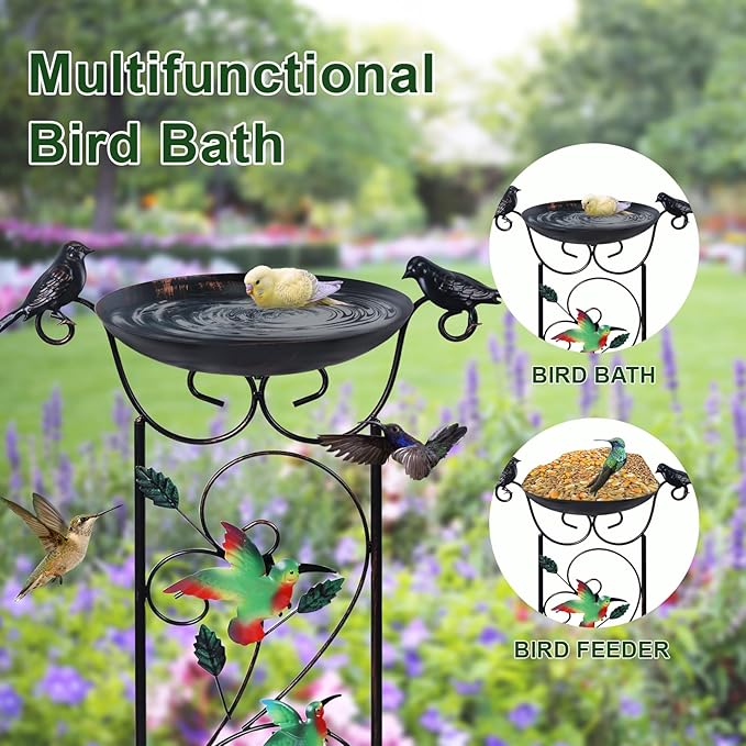 hogardeck 2 Pack 35” Metal Bird Bath with Garden Trellis for Climbing Plants Outdoor, Vintage Hummingbirds Decorative Birdbath, Garden Decor Metal Plant Support for Climbing Flowers