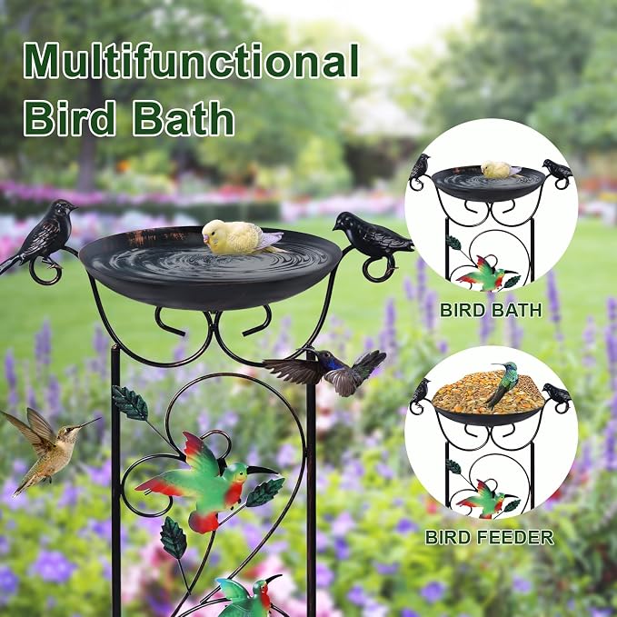 hogardeck 35” Metal Bird Bath with Garden Trellis for Climbing Plants Outdoor, Vintage Hummingbirds Decorative Birdbath, Garden Decor Metal Plant Support for Climbing Flowers