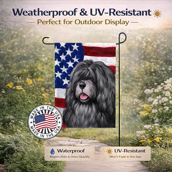 Caroline's Treasures CK6475GF Portuguese Sheepdog American Flag Garden Flag Mailbox Flag Decorative Yard Flag Banner Outside Patio Artwork Yard Flower Beds, Garden Size, Multicolor