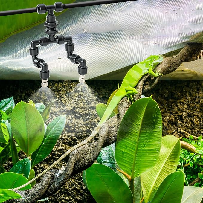 VEXPLO Reptile Terrarium Misting Nozzle 360 Degree Adjustable Reptile Fogger Mist Sprinkler, Dual-Head Black Misting Spray Nozzles for Aquarium Rainforest
