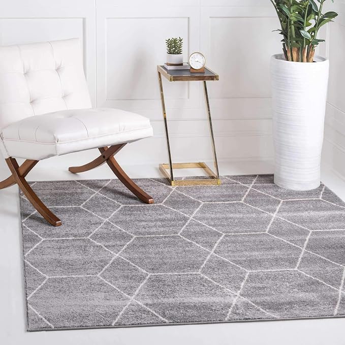 Unique Loom Trellis Frieze Collection Area Rug - Geometric (5' Square, Light Gray/ Ivory)