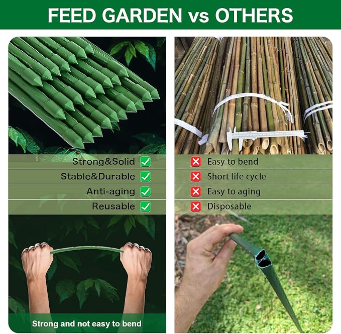 FEED GARDEN Garden Stakes 36 Inch 3ft 25 Pack, Sturdy Plant Metal Sticks Support, Plastic Coated Plant Stakes, Tomato Stakes, Beans, Trees