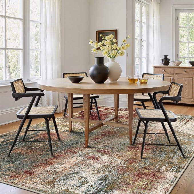 RELEANY Washable 9'x12' Abstract Area Rug for Living Room Rustic Brown | Carpet for Bedroom, Kitchen, Office, Hallway and Entryway, Printed Pattern, Non‑Slip, Soft, Stain‑Resistant, Easy to Clean