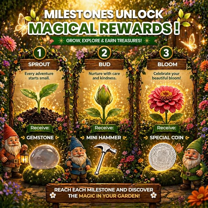 Gnome Garden Seed Kit - 5 Flower Seeds Varieties - Reach Milestones, Get Keepsakes - Dwarf Zinnia, Dwarf Sunflower, Celosia, Marigold, Nasturtium - Flower Seeds for Pollinators, Indoor, Outdoor