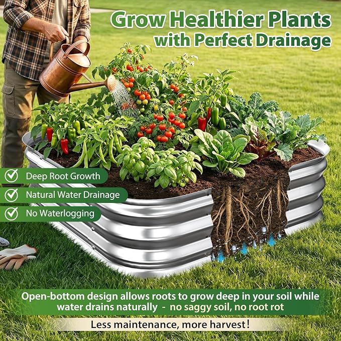 Square Galvanized Raised Garden Bed 3x3 ft – Easy Home Gardening Planter Box for Vegetables & Flowers,Herbs – 12" Heavy Duty Outdoor Gardening Bed with Easy Assembly (Silver)