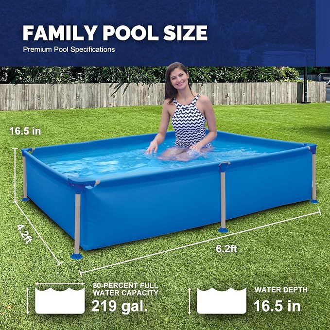 DIMAR GARDEN Above Ground Swimming Pool for Adults, Outdoor Rectangular Steel Frame Swimming Pool for Backyard Lawn Family, 6.2ft x 4.2ft x 16.5in