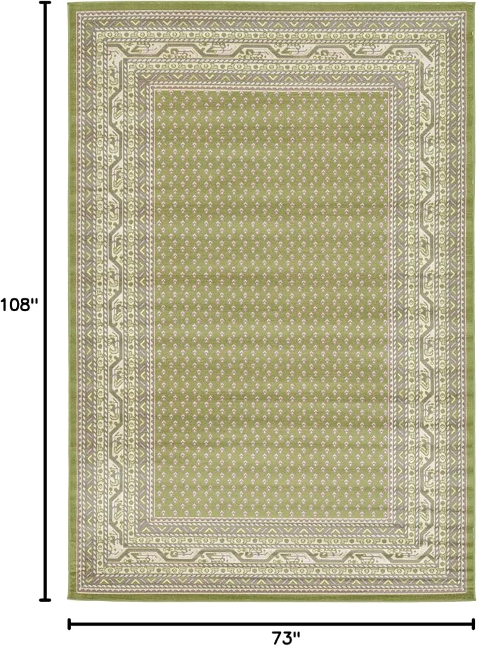 Unique Loom Williamsburg Collection Traditional Border with Dotted Center Area Rug, Rectangular 6' 0" x 9' 0", Green/Beige