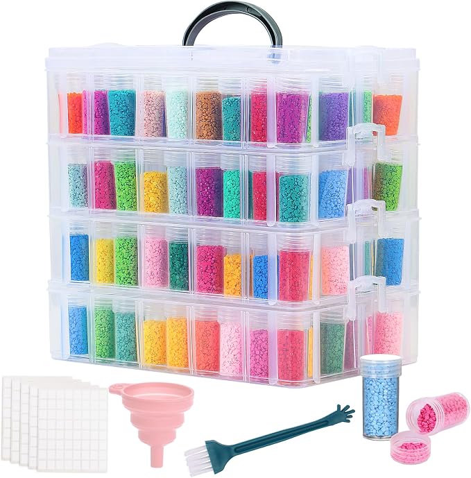 QUEFE 4-Tier Diamond Painting Storage Container, 200 Slots Portable Bead Organizer Box, Stackable Crafts Organizers for DIY Diamond Art Craft Jewelry Bead Storage
