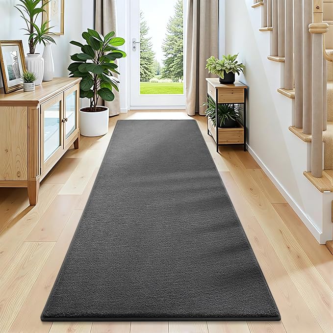 Vasofe Grey Hallway Runner Rug, 2x6 Runner Rugs Non Slip, Bedroom Carpet | Indoor Thickened Memory Foam Bedside Rugs for Bedroom Dorm Boys Room, Washable Low Pile Carpets for Entrance Hall