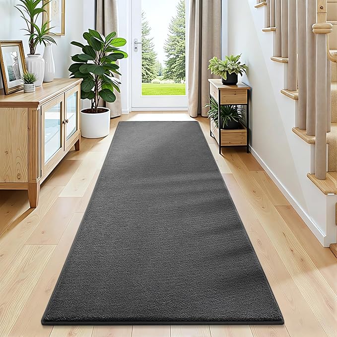 Vasofe 2x8 Hallway Runner Rug, Non Slip Bedroom Runner Rug, Memory Foam Rug | Indoor Thickened Bedside Rugs for Kitchen Kids Boys Room, Washable Medium Pile Soft Fluffy Carpets for Entrance Hall, Grey