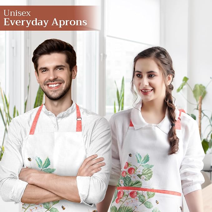 Maison d' Hermine Aprons for women with Pocket 100% Cotton (27.50"x31.50") | Adjustable Neck Strap & long ties Apron Men Chef Wedding Cooking Gardening Server Maid